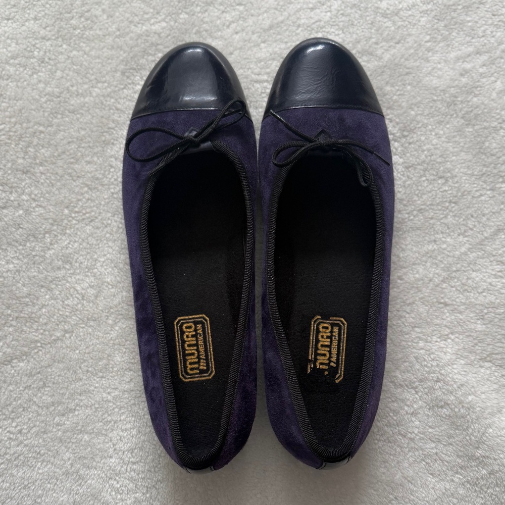Munro Suede Purple Flats with Black Toe Cap